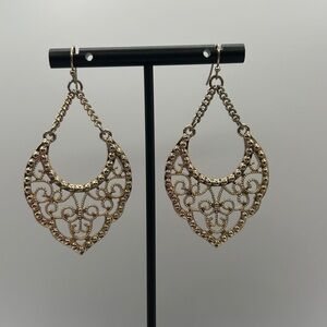Boho Gold Filigree Dangle Earrings